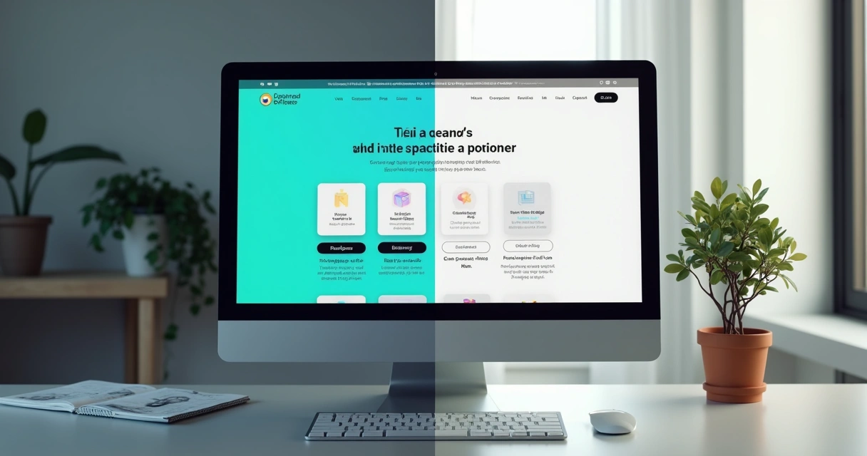 Página de site moderna ao lado de landing page tradicional. 