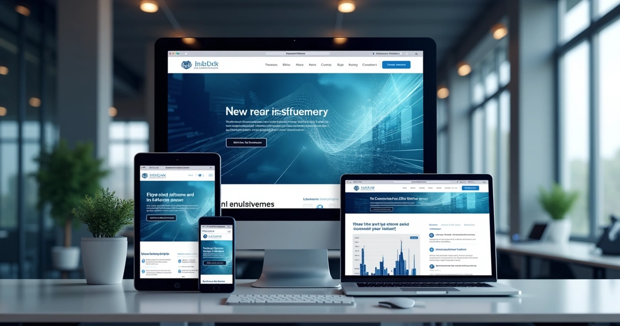 Site institucional aberto em múltiplos dispositivos 