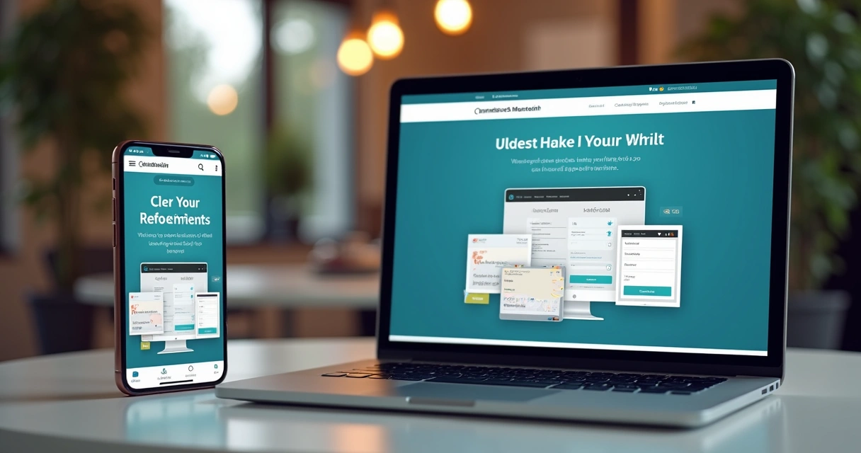 Apresentação de um site MVP ou landing page aberto em celular e notebook 