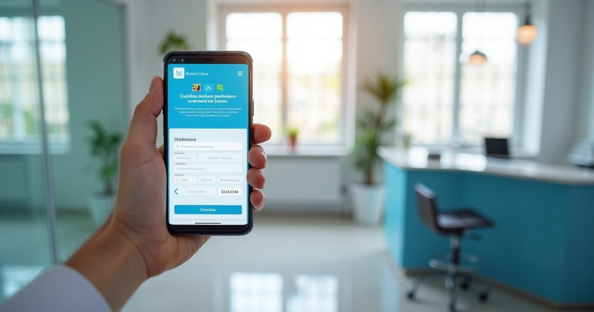 Site odontológico aberto no celular com agenda digital 
