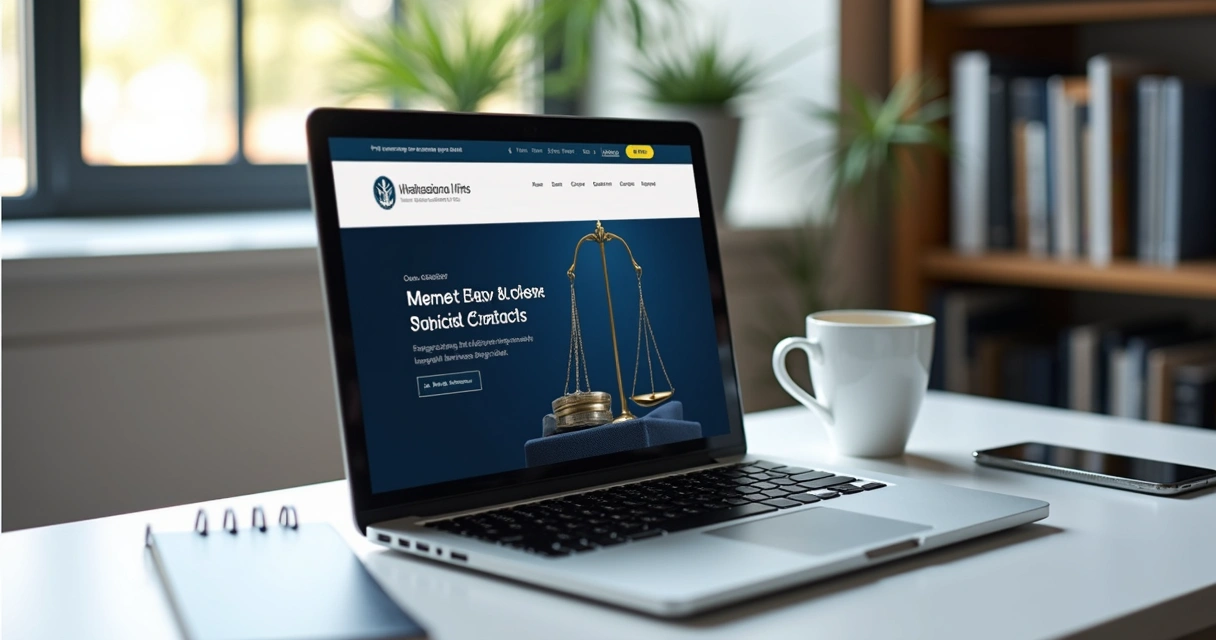 Tela de notebook com site institucional de escritório de advocacia aberto 