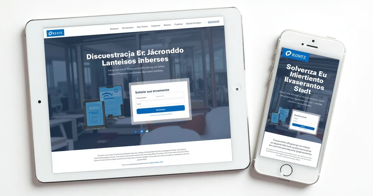 Site moderno exibido em tablet e smartphone mostrando formulário e chamada para ação 