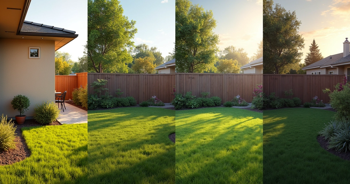 Multiple photographs of a backyard taken from different angles