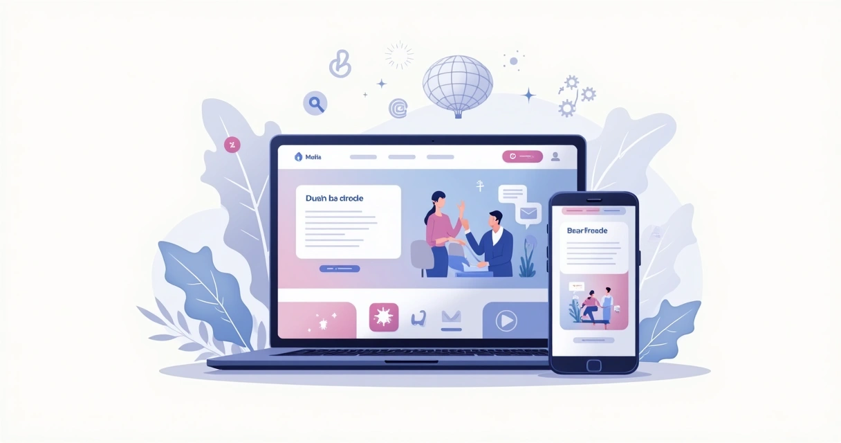 Site moderno exibido em computador e celular lado a lado