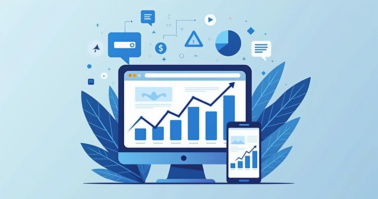 Ilustração de site veloz mostrando crescimento de vendas 