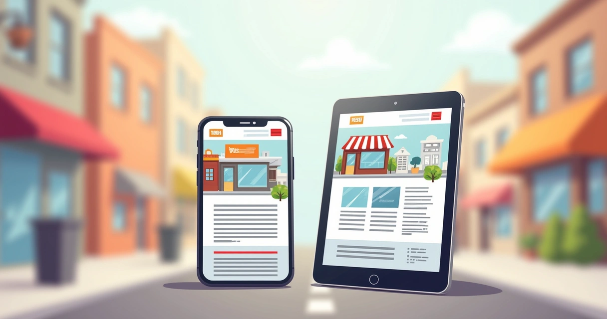 Site de empresa local exibido em celular e tablets 