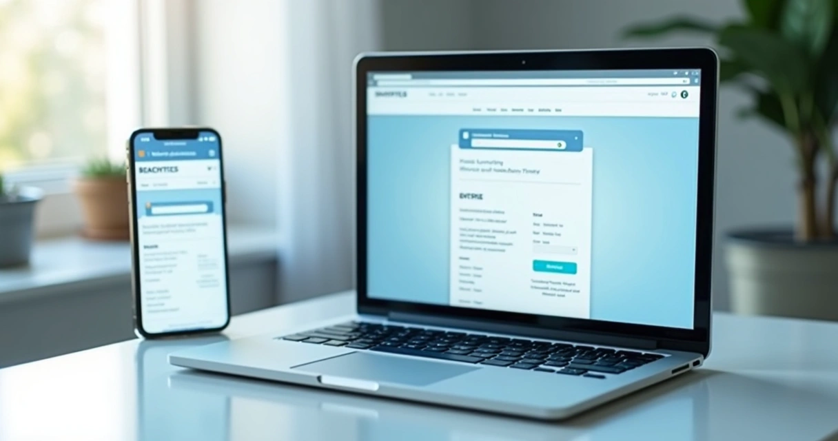 Celular e notebook mostrando o mesmo site com adaptação responsiva. 