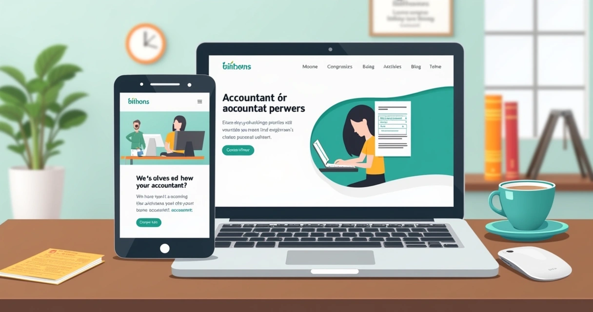 Celular e notebook mostrando site de contabilidade responsivo lado a lado 