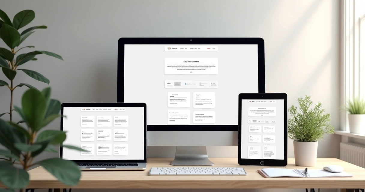 Página de site adaptada em computador, tablet e celular lado a lado 