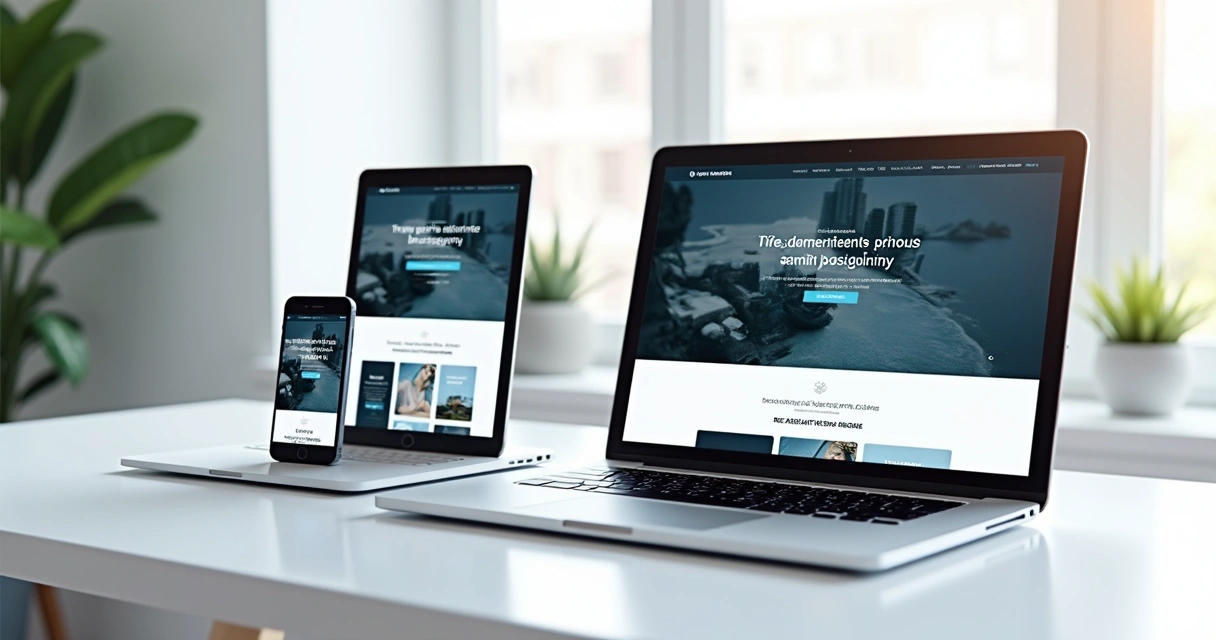 Site responsivo sendo exibido em diferentes dispositivos eletrônicos 