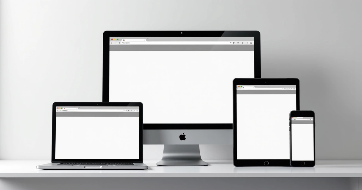 Site responsivo mostrado em dispositivos variados 