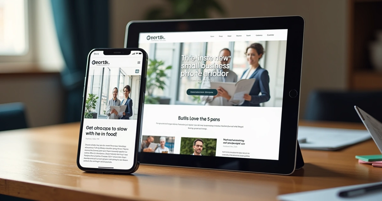 Site exibido em smartphone e tablet lado a lado, mostrando layout adaptado 