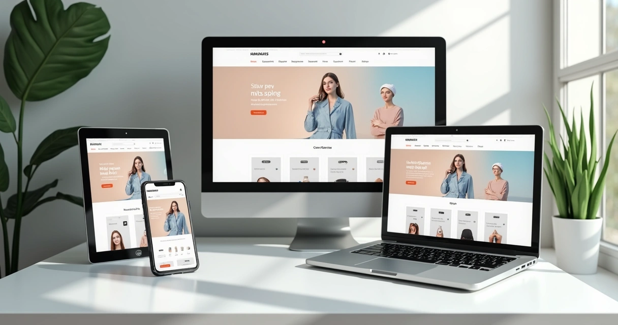 Loja virtual exibida em diferentes dispositivos 