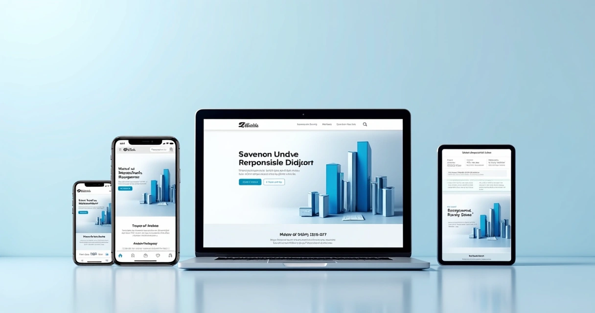 Layout de site exibido em smartphone, tablet e notebook lado a lado 