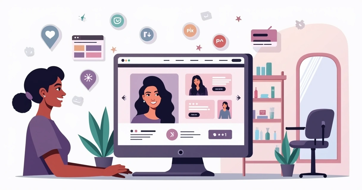 Ilustração de site de salão de beleza atraindo clientes online 