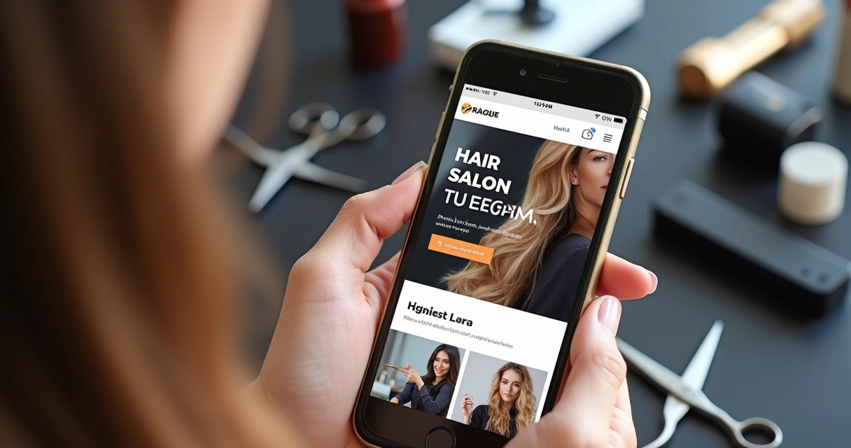 Visualização de site de salão de beleza em celular 