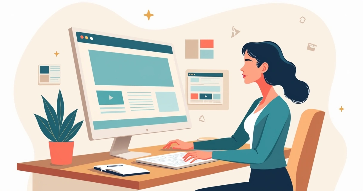 Empreendedora analisando layout de site sob medida em tela de computador 