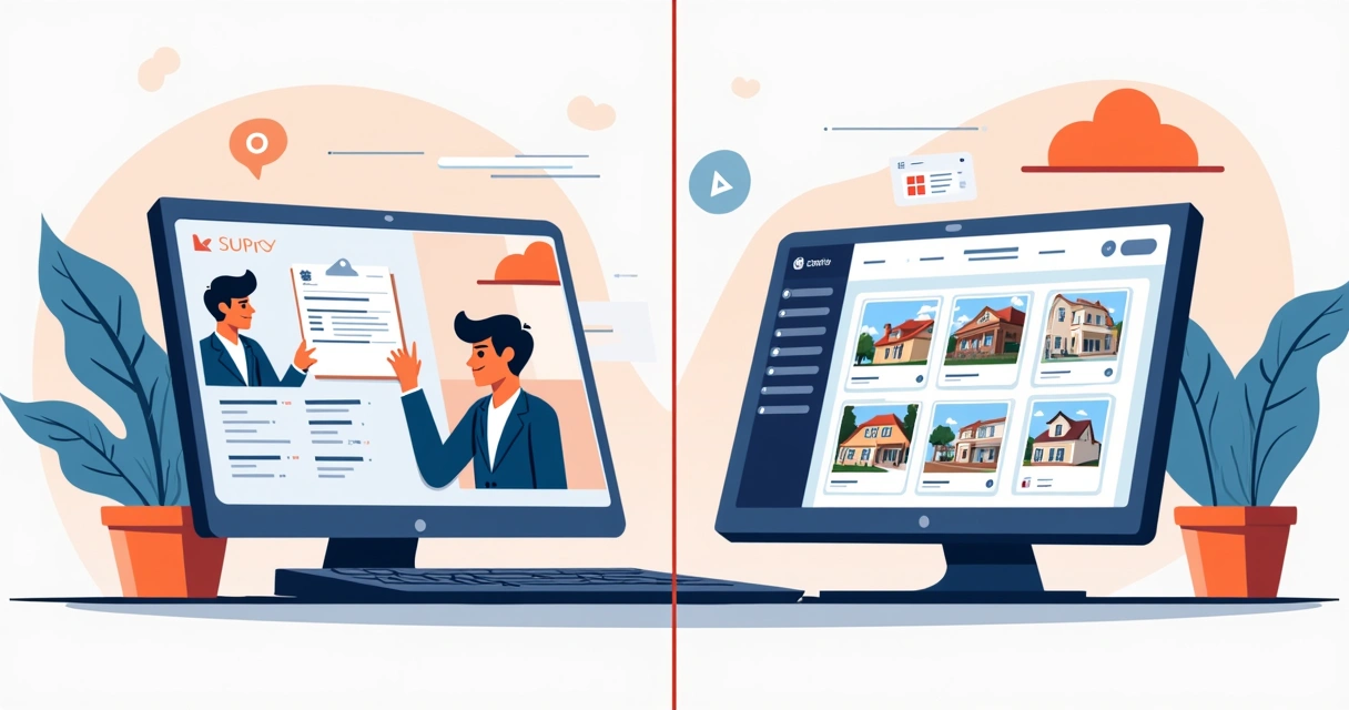 Comparação visual entre site imobiliário próprio e portal de imóveis coletivo 