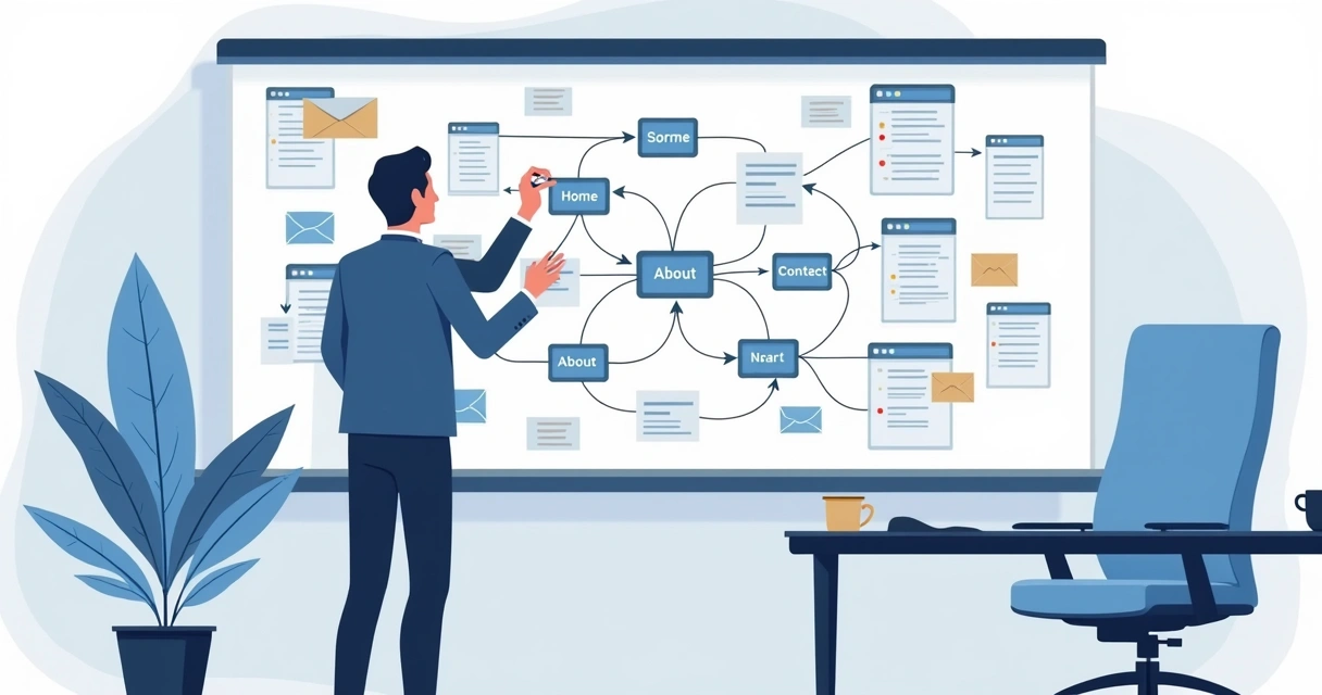 Ilustração de sitemap organizado com páginas de site conectadas 