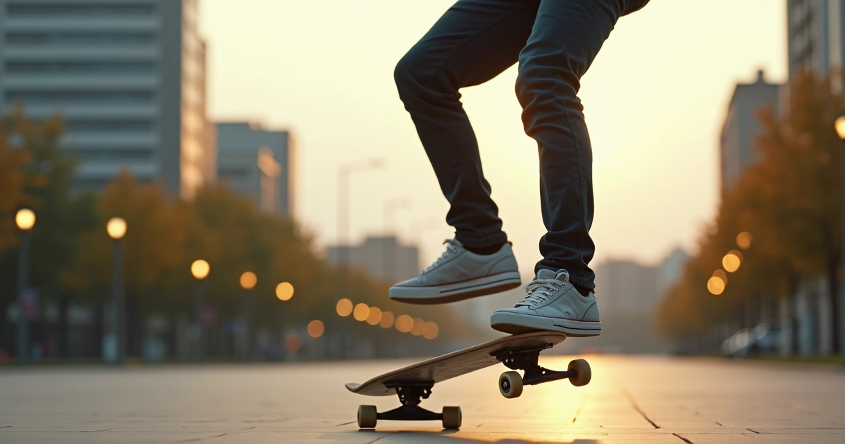 Skatista executando manobra de street em ambiente urbano 