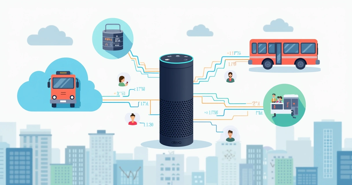 Ilustração técnica integrando Alexa, API e ônibus 