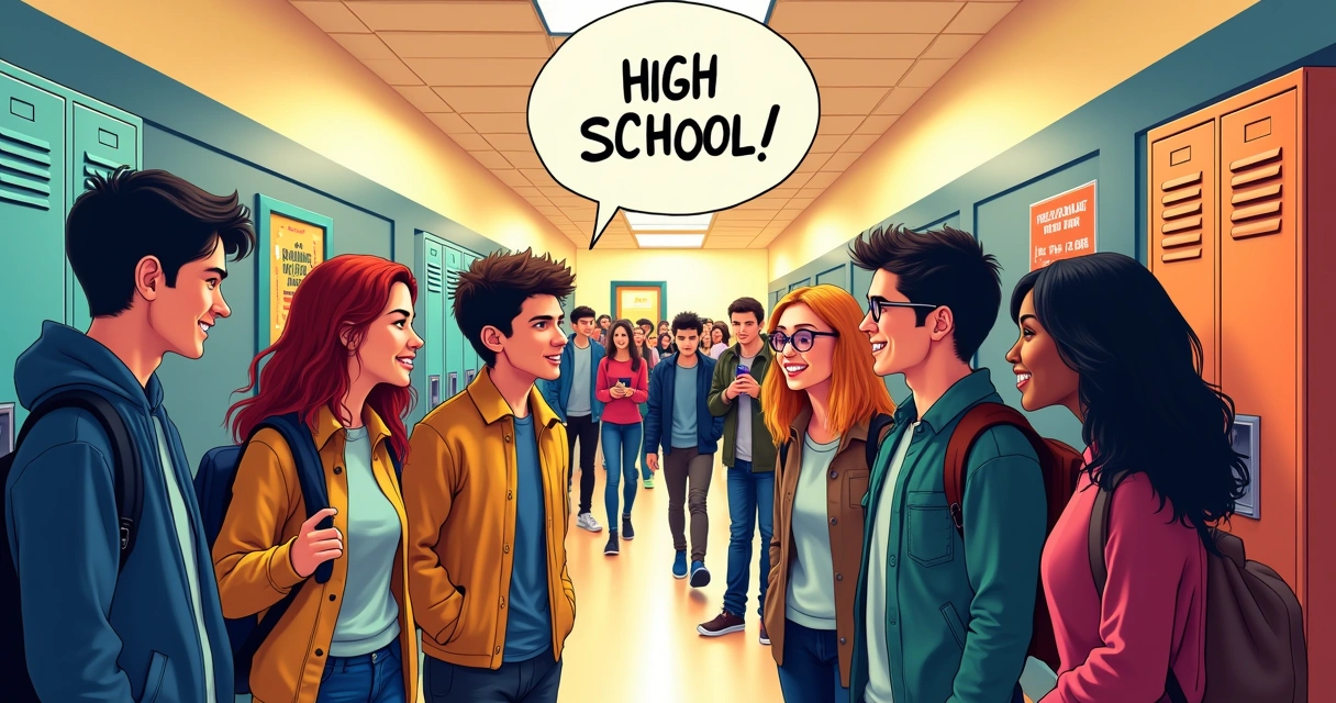 Teen actors using slang in a high school movie scene 