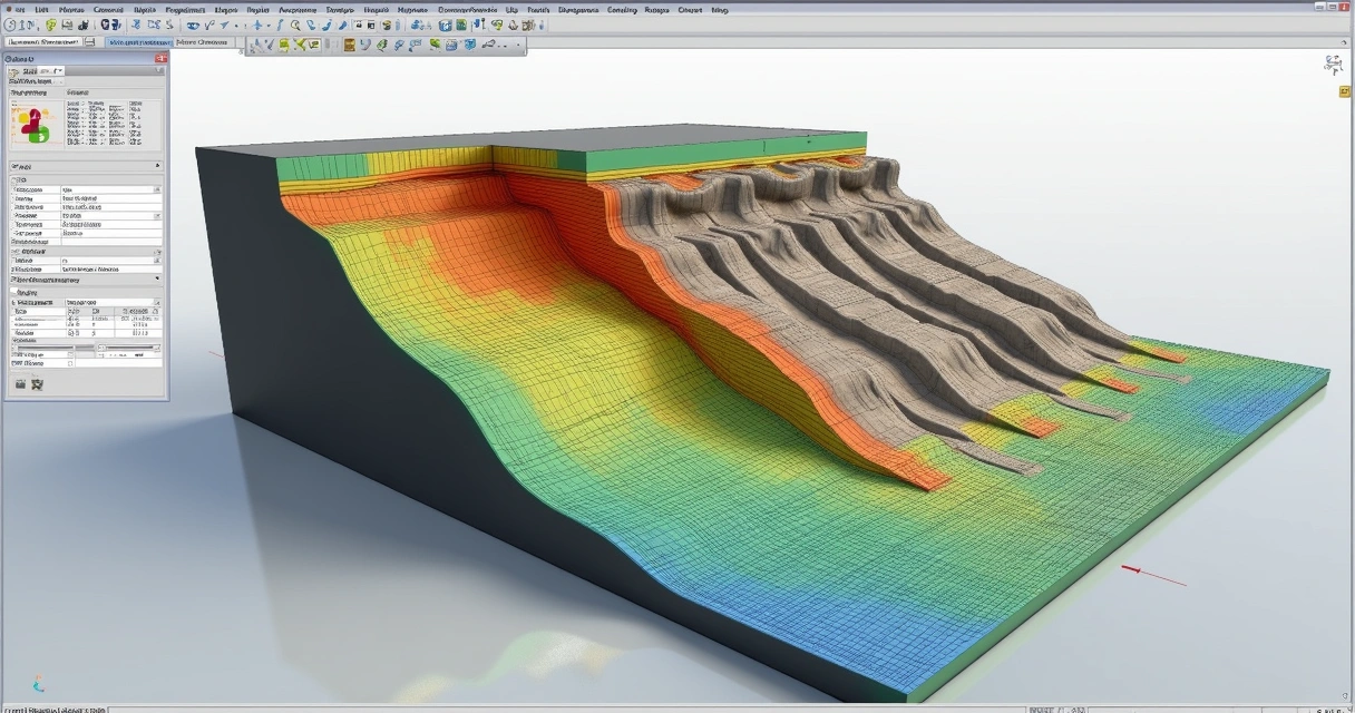 Modelo tridimensional de talude com curvas de estabilidade 