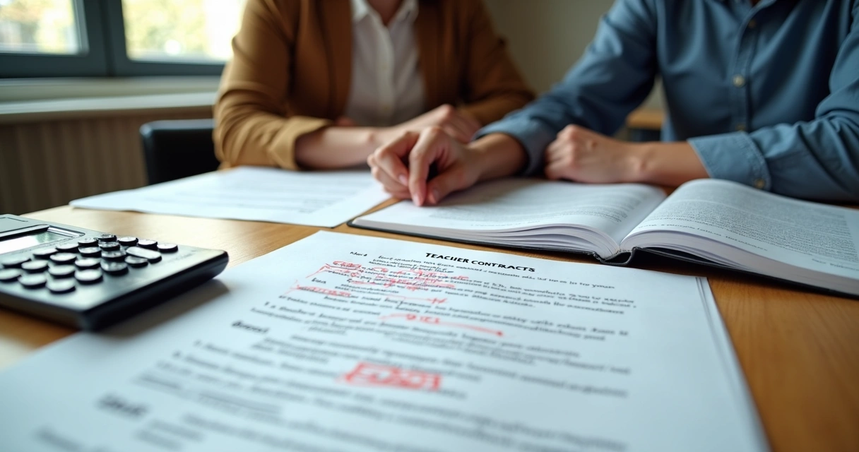 Escritório de advocacia revisando contratos de professores em escola 