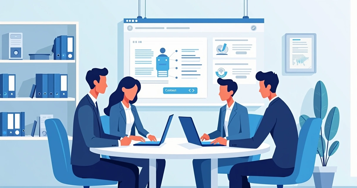 Small business team managing digital contracts in office 