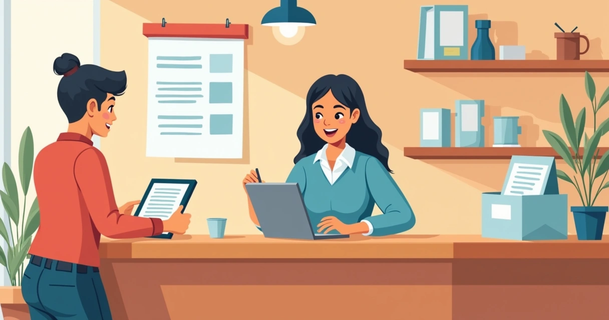 Illustration of small business owner signing digital contract on tablet 