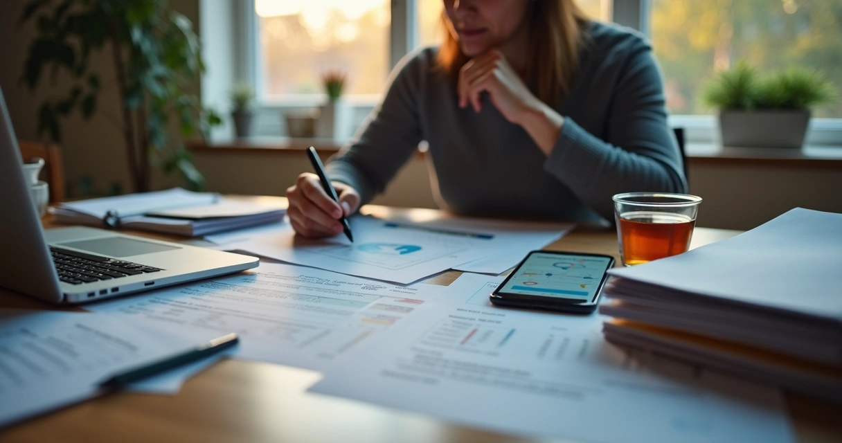 Small business owner reviewing tax preparations 