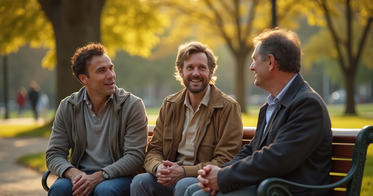 Small group talking together on a park bench