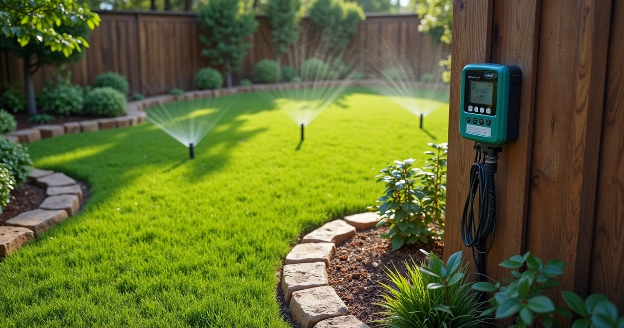 Smart irrigation system in a green Texas yard 