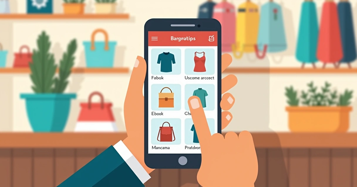 Pessoa segurando smartphone com catálogo digital de loja 