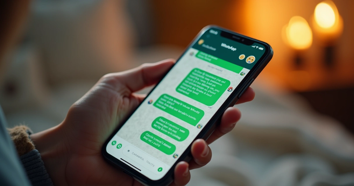 Celular aberto no WhatsApp exibindo tela de conversa com ícones de truques e atalhos 