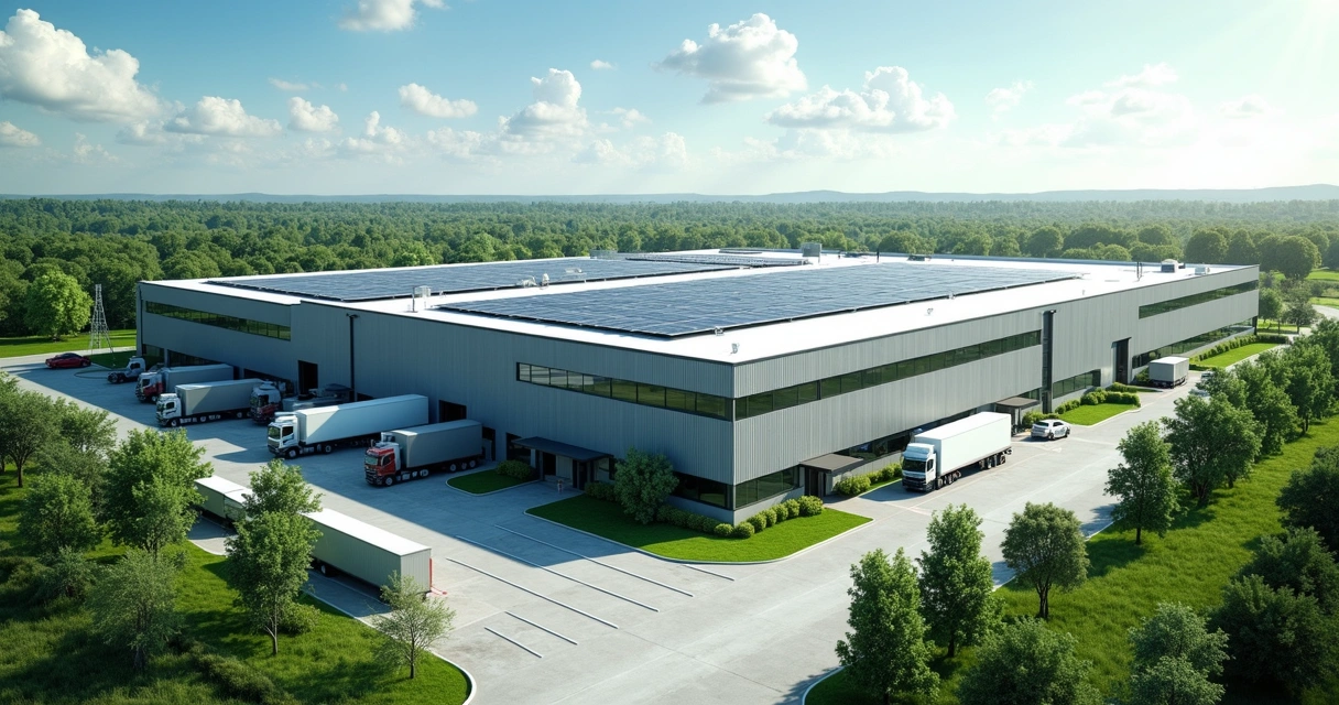 Mid-sized factory with green eco-friendly features 