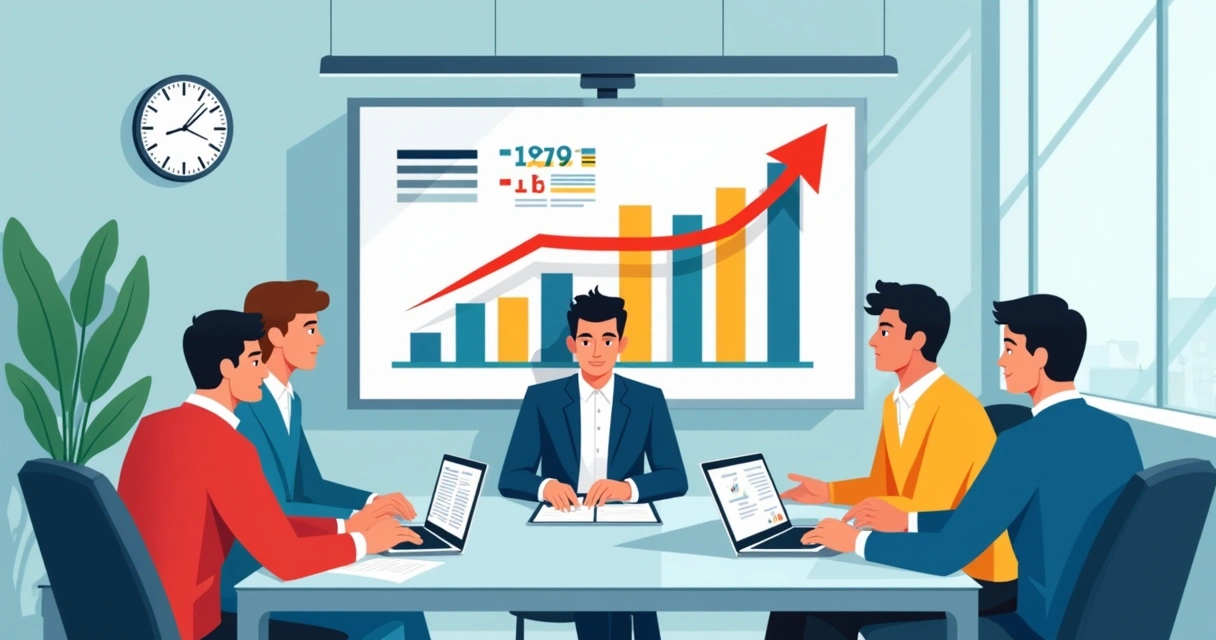 French SME team reviewing growth metrics after offshore hiring. 