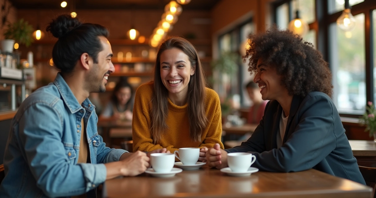People sharing smiles in a coffee shop 