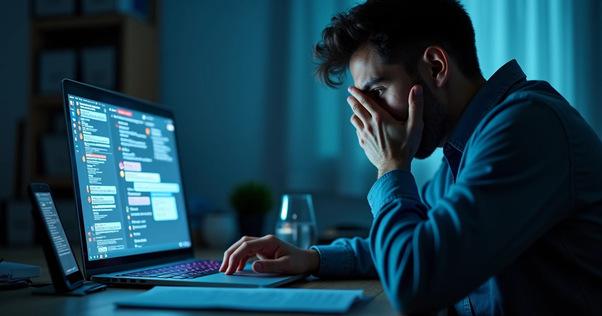 Pessoa diante de telas com excesso de notificações