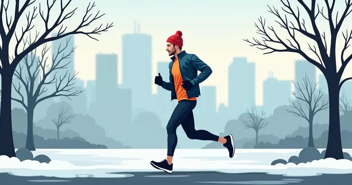 Homem praticando corrida ao ar livre usando sobreposição de roupas de inverno