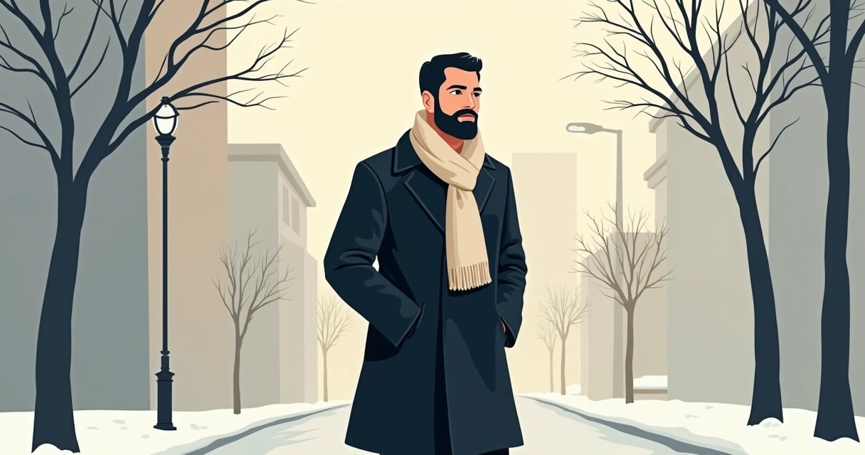 Homem usando sobretudo preto caminhando na rua em um dia frio.