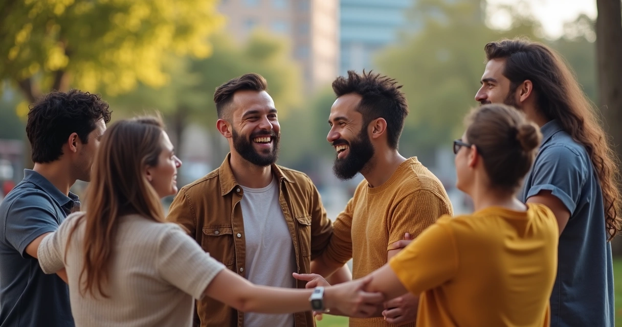 Group of diverse people smiling together outdoors