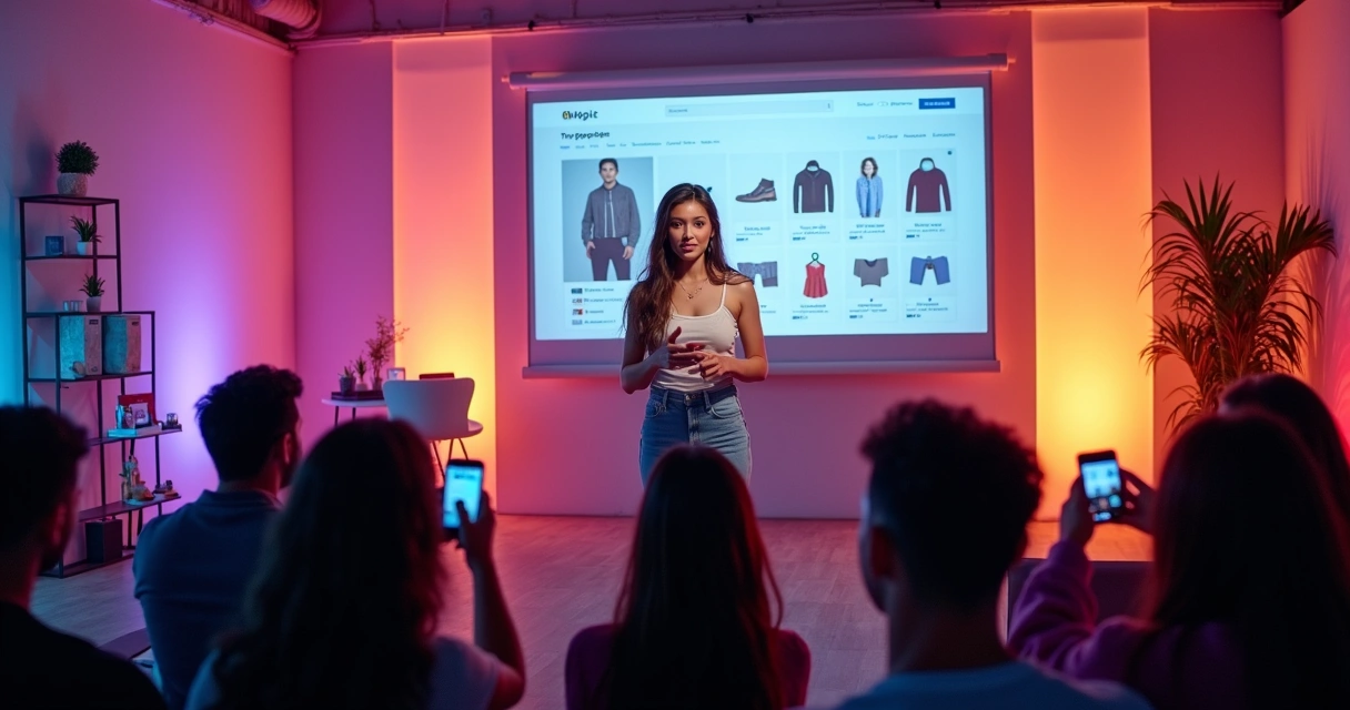 Influenciador apresentando produtos durante uma live de social commerce