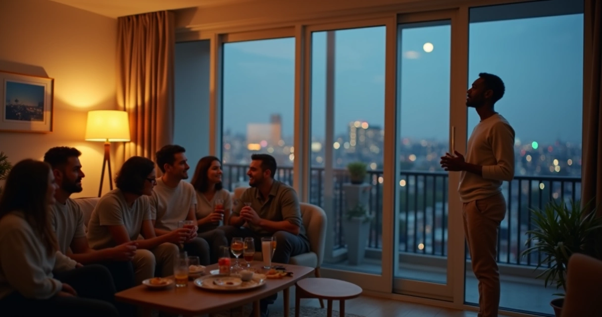 Person recharging alone on balcony after social gathering 