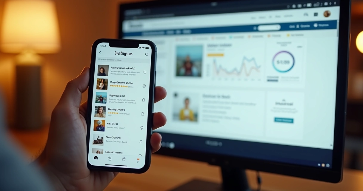 Varejista gerenciando redes sociais e marketplace 