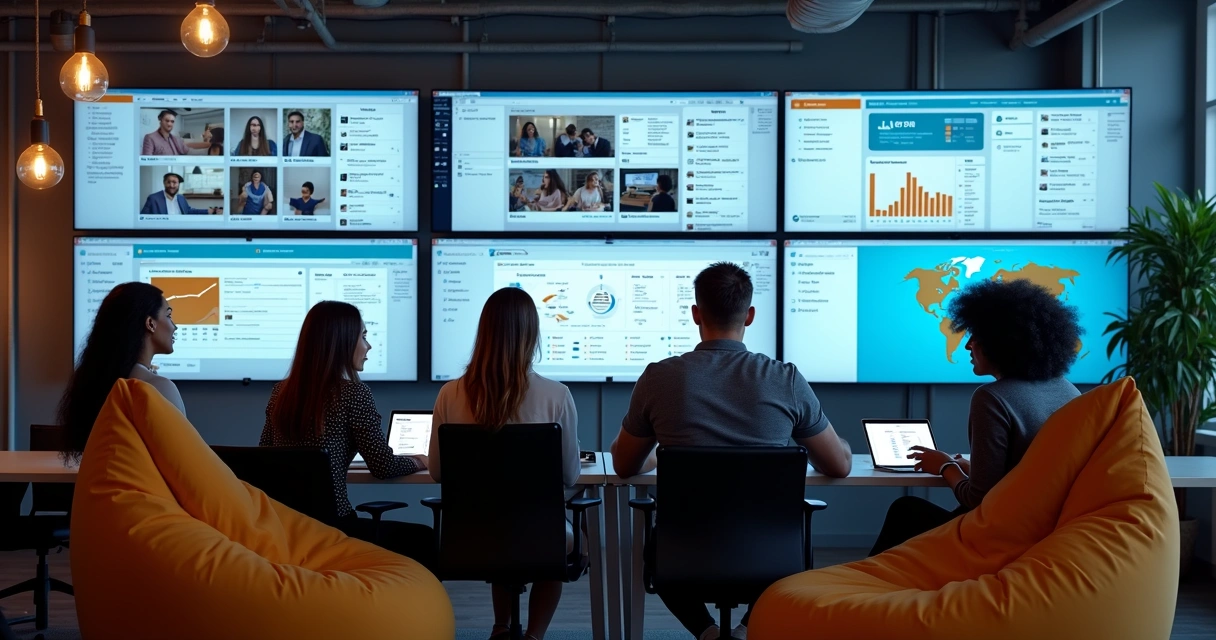 Equipe gerenciando redes sociais 