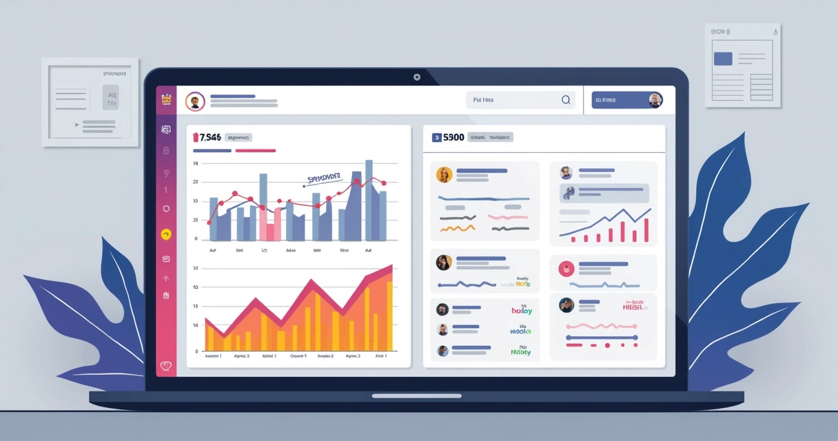Social media dashboard with comparison graphs of paid and organic traffic