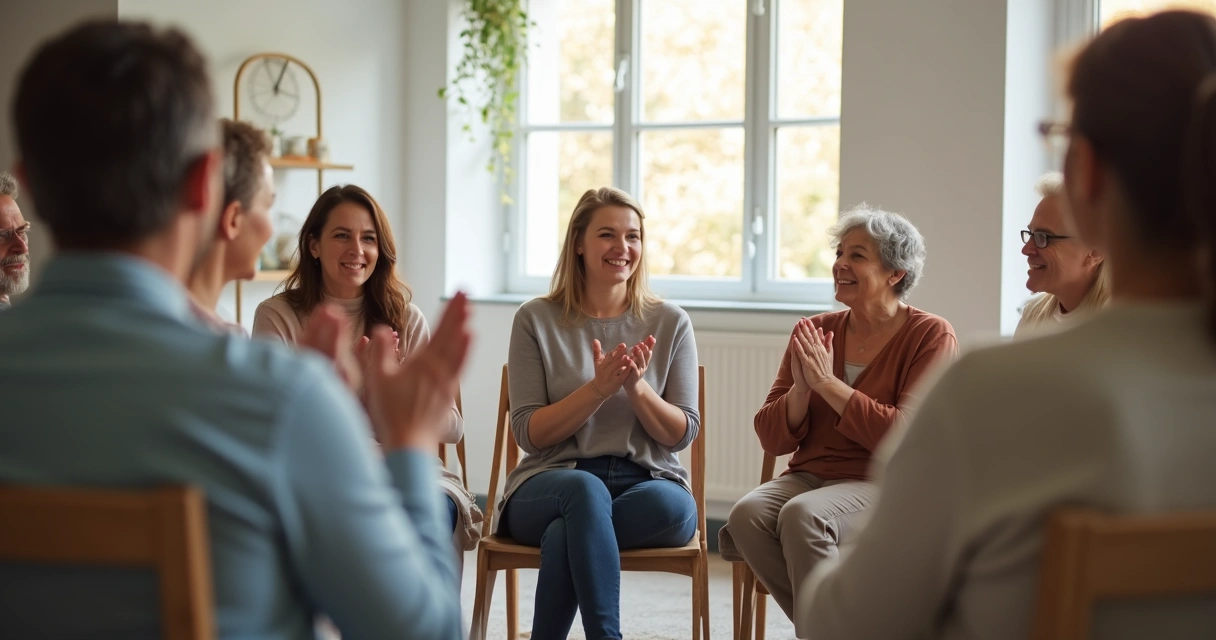People encouraging each other in a supportive group