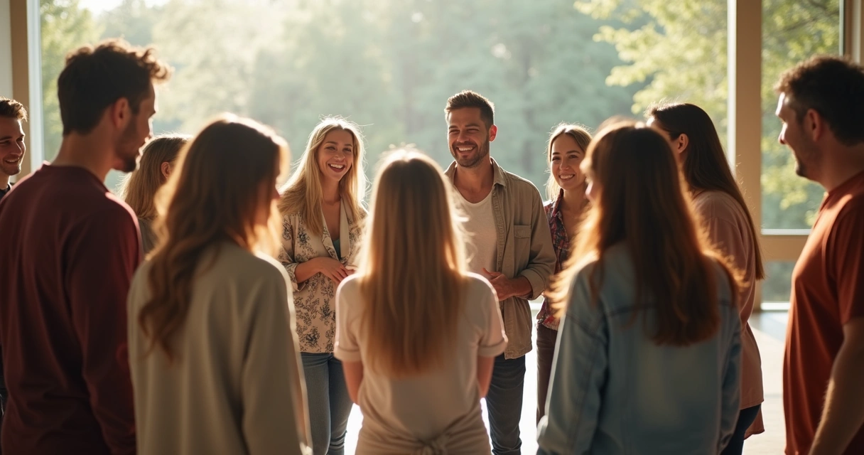 Grupo de pessoas de diferentes idades em círculo, trocando ideias 