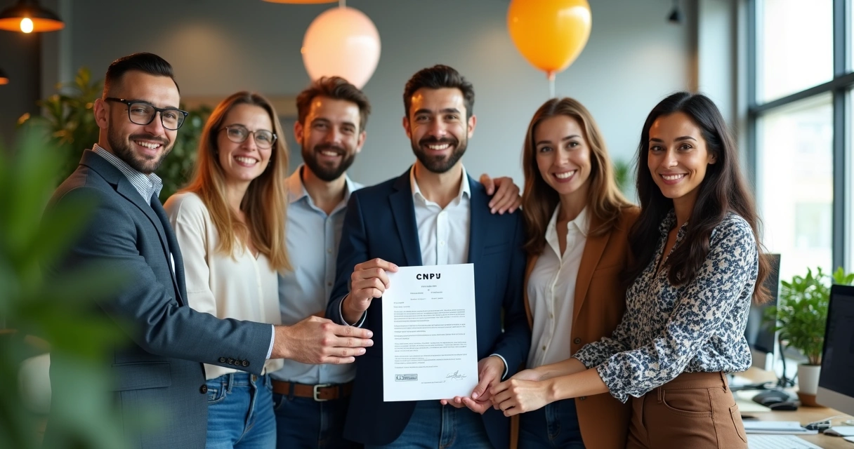 Sócios comemorando abertura da empresa com CNPJ.